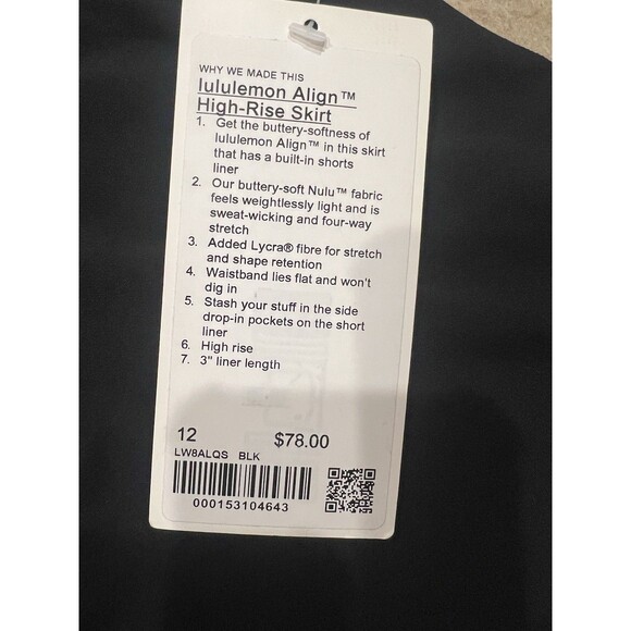 Lululemon Skirt Womens 12 Balck Align High Rise Built In Liner Athletic Lycra - Picture 3 of 5